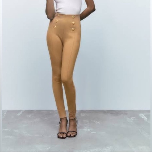 Zara EUC High Rise Stretch Leggings With Gold Buttons Size XL - Picture 2 of 14